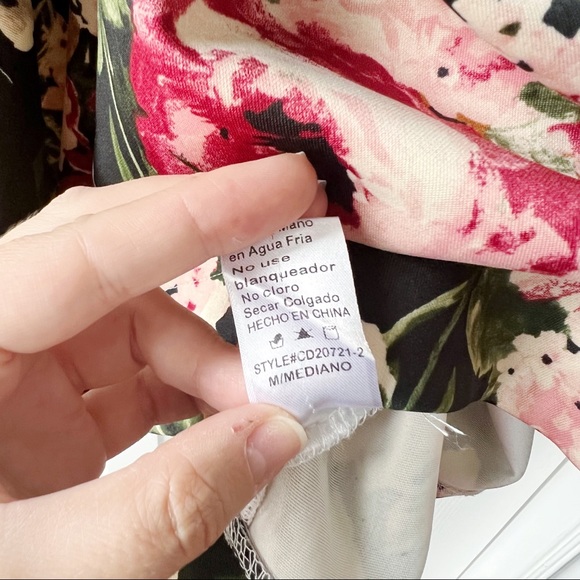 Black, Red and Cream Floral Halter A-Line Dress - Picture 14 of 15